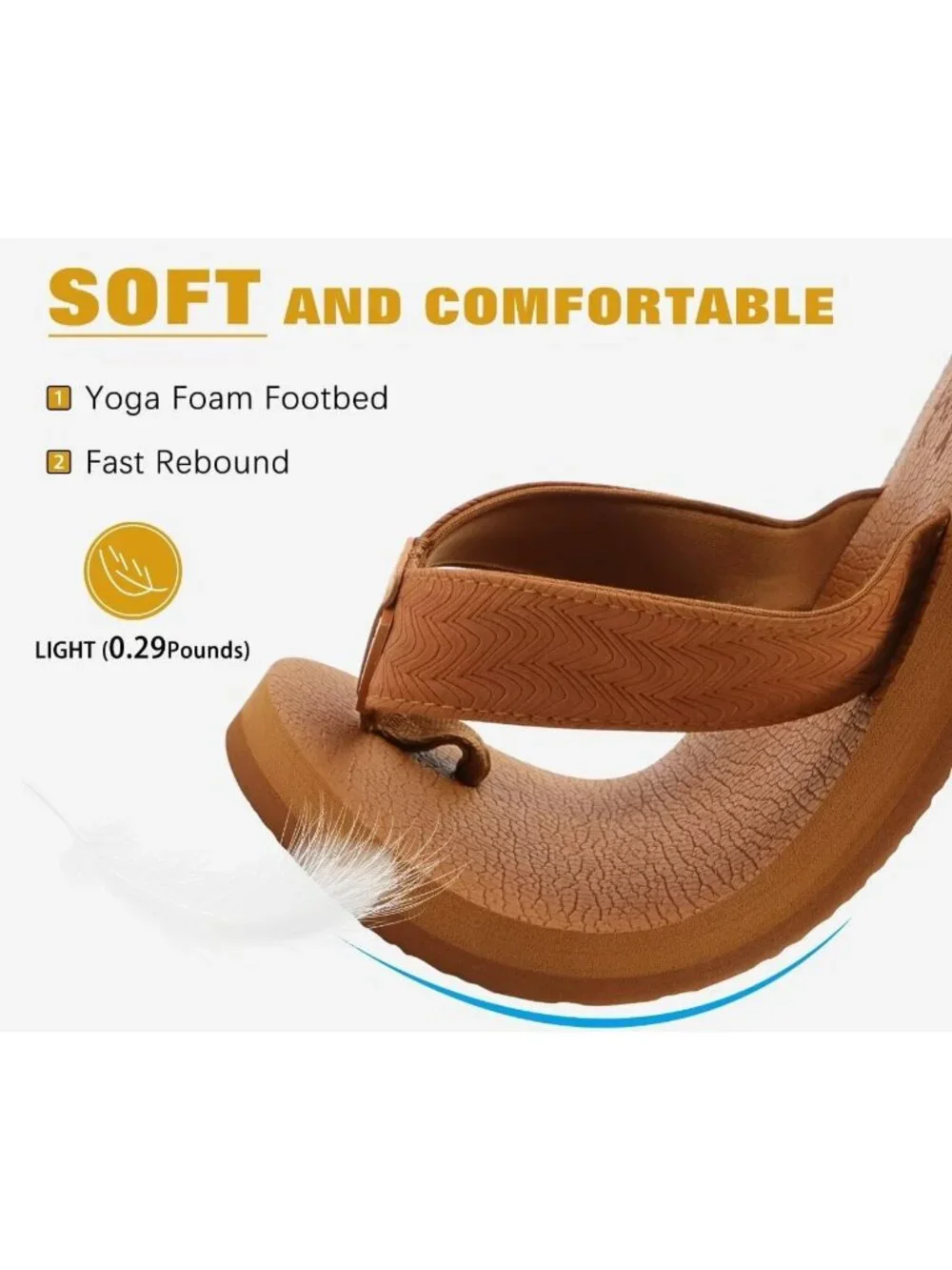 Men's All Tan Yoga Mat Leather Flip Flops Slip On Indoor Outdoor Sandal Slipper